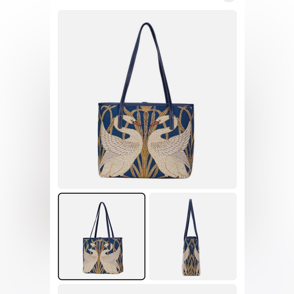 Sale! Elegant Blue and Gold Swan Embroidered Handbag - Picture 4 of 4